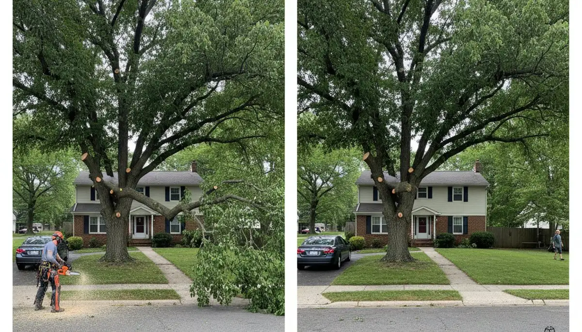 Arborist trimming tree canopy for better driveway clearance in Cleveland, OH residential property