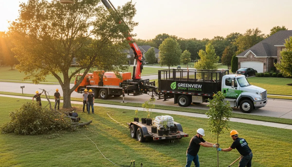 Arborist planting new tree in Cleveland, OH yard for Chop Chop Tree professional tree planting service