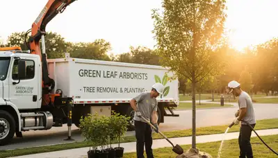 Arborists planting young trees in Cleveland, OH yard for Chop Chop Tree service