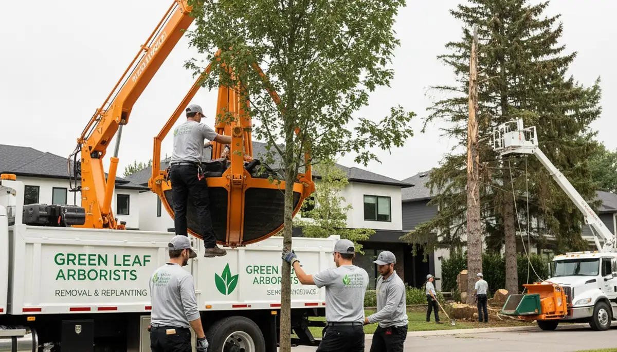 Arborist planting new tree in Cleveland, OH yard for Chop Chop Tree tree planting service