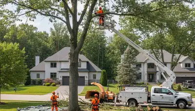 Professional tree removal service in Cleveland OH safely clearing large oak tree branches
