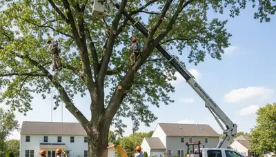Professional tree removal service in Cleveland, OH safely cutting and clearing large backyard tree