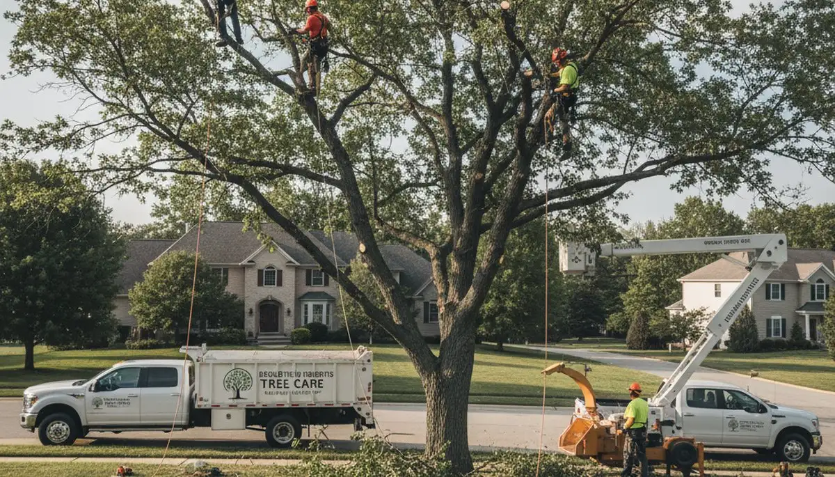 Professional tree removal service in Cleveland, OH safely cutting and clearing large backyard trees