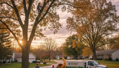 Professional tree removal service in Cleveland, OH safely clearing large oak trees