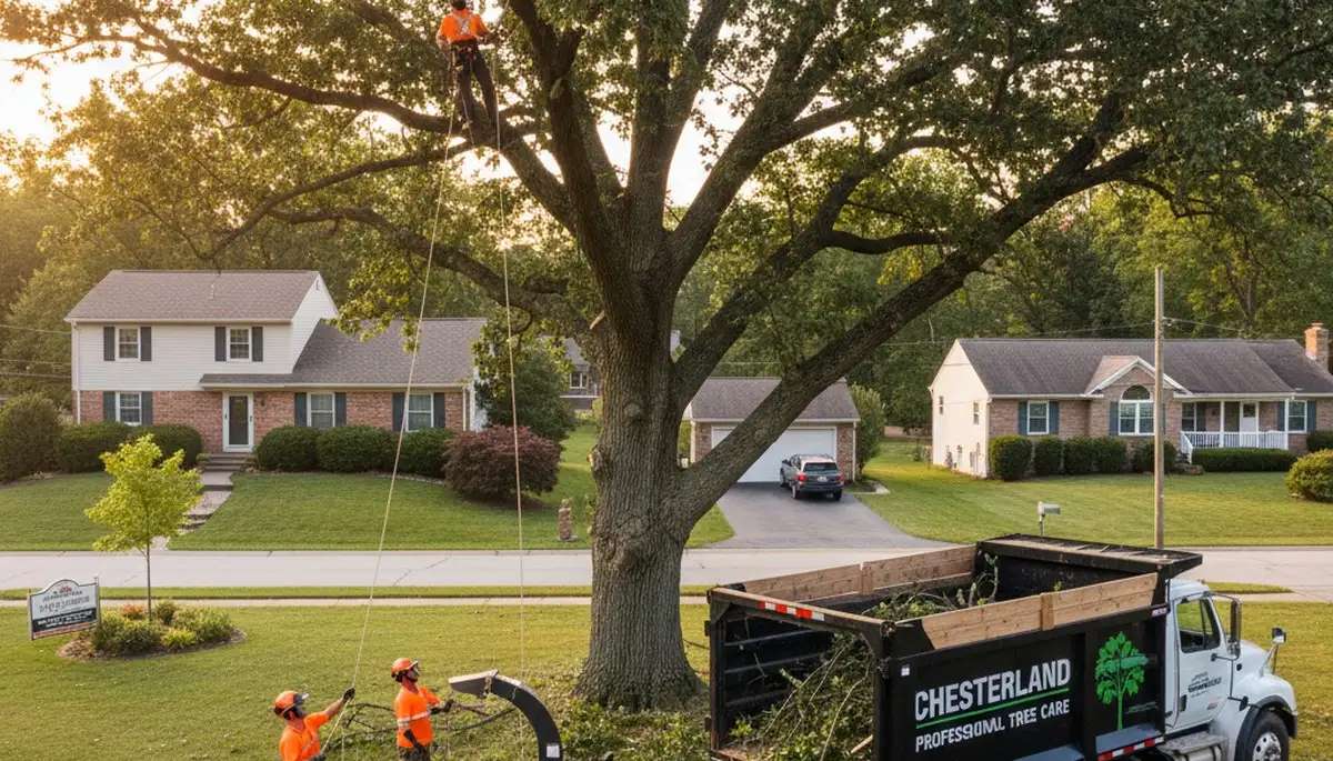 Professional tree removal service in Cleveland, OH safely cutting down damaged oak trees