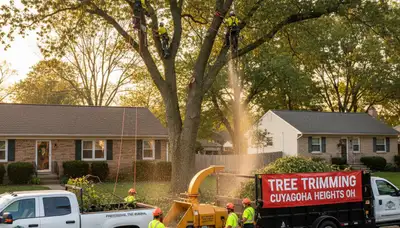 Professional tree removal service in Cleveland, OH clearing large oak for residential property safety