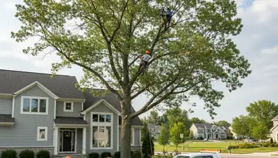 Professional tree removal service in Cleveland, OH safely cutting large oak tree branches