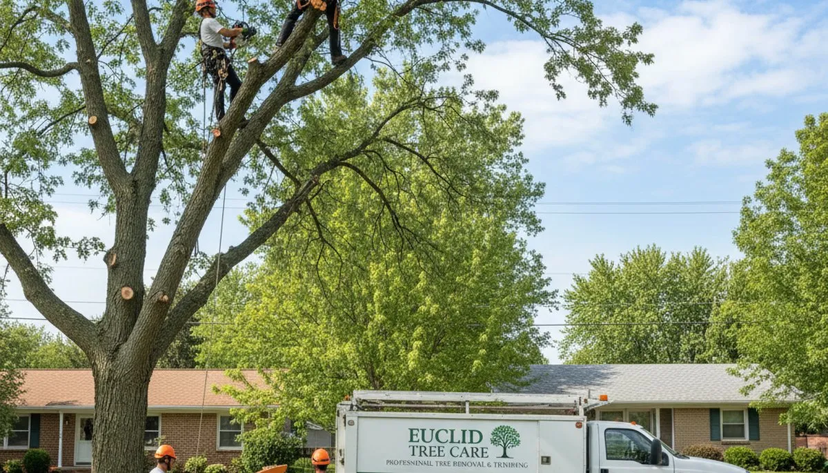 Professional tree removal service in Cleveland, OH safely clearing large oak trees