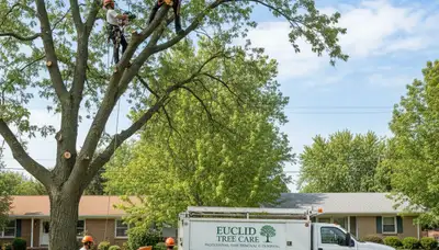 Professional tree removal service in Cleveland, OH safely clearing large oak trees