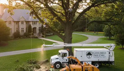 Professional tree removal service in Cleveland, OH safely cutting and clearing large oak tree
