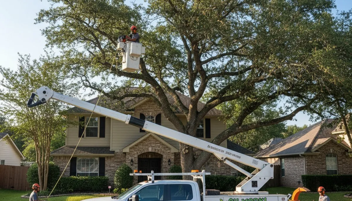 Professional tree removal service in Cleveland, OH safely cutting and clearing large backyard trees