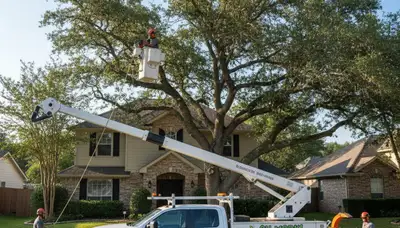 Professional tree removal service in Cleveland, OH safely cutting and clearing large backyard trees