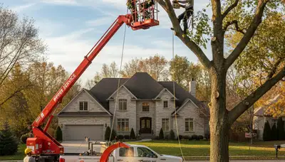 Professional tree removal service in Cleveland, OH safely cutting and clearing large oak trees