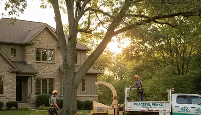 Professional tree removal service in Cleveland, OH safely cutting down a large oak tree