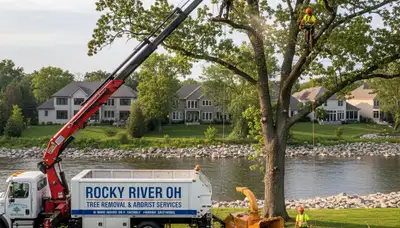 Professional tree removal service in Cleveland, OH safely cutting and clearing large damaged trees