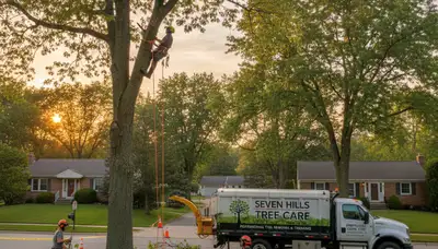 Professional tree removal service in Cleveland, OH safely cutting and clearing large backyard trees