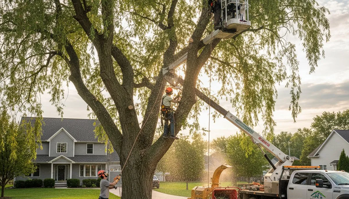 Professional tree removal service in Cleveland, OH clearing large oak safely