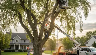 Professional tree removal service in Cleveland, OH clearing large oak safely
